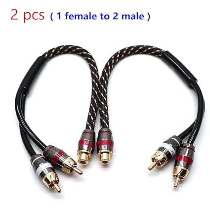 Sydien 2 Pcs 12 Inches Nylon Braided RCA 1 Female to 2 Male Plug Splitter Audio