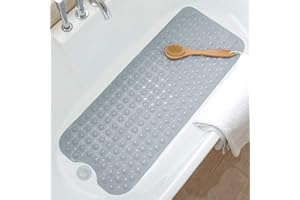 TreeBud Bathtub Mats for Shower Tub Non-Slip Bath Mat 39 x 16 Inch Extra Long Shower Mat, Bath Tub Mat for Bathroom with Machine Washable, BPA Free for Kids (Gray)