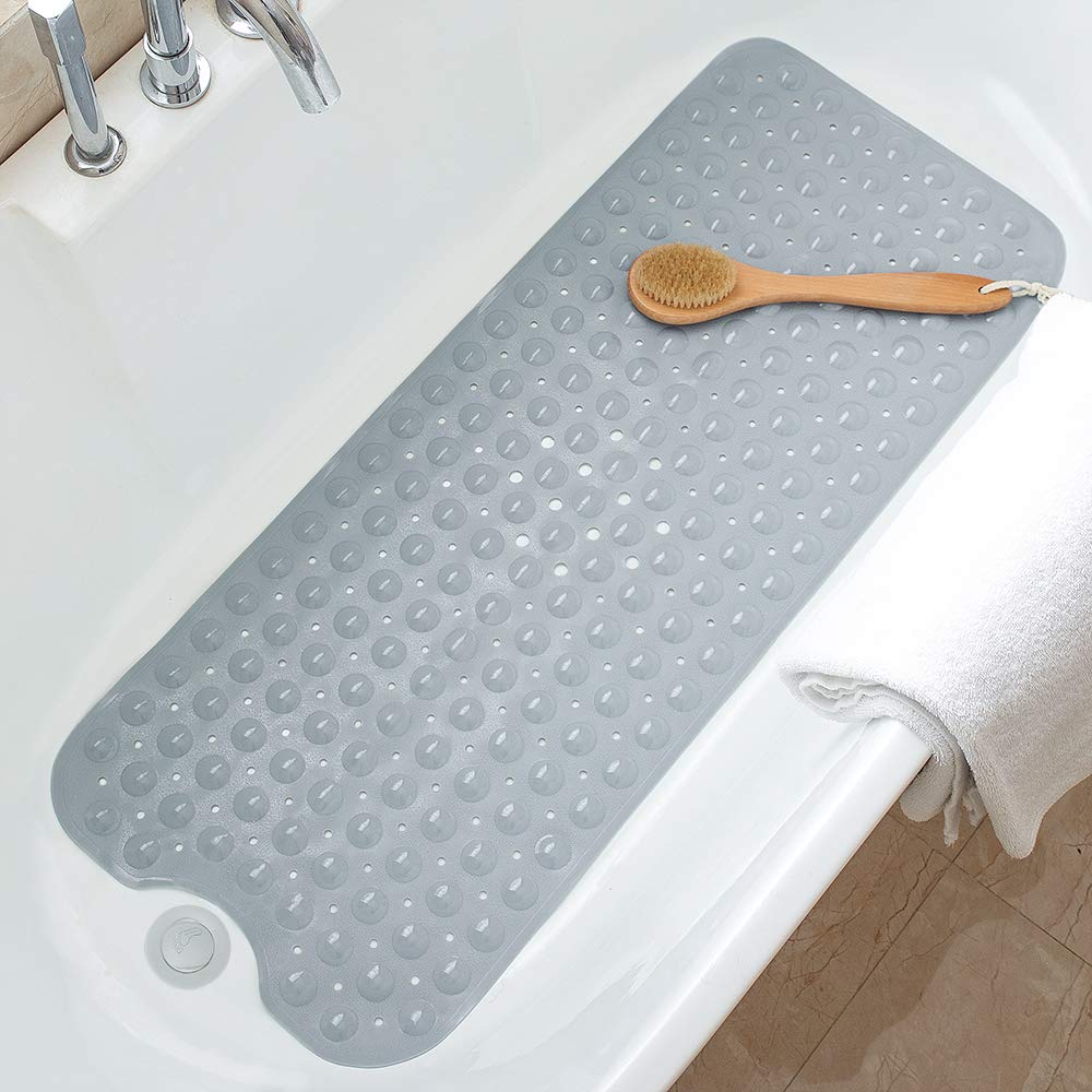Tree Bud Extra Long Bathtub Mats for Shower Tub - Non-Slip Bath Mat Shower Mat with Suction Cups, Bath Tub Mat for Bathroom with Machine Washable, BPA Free for Kids (Grey)