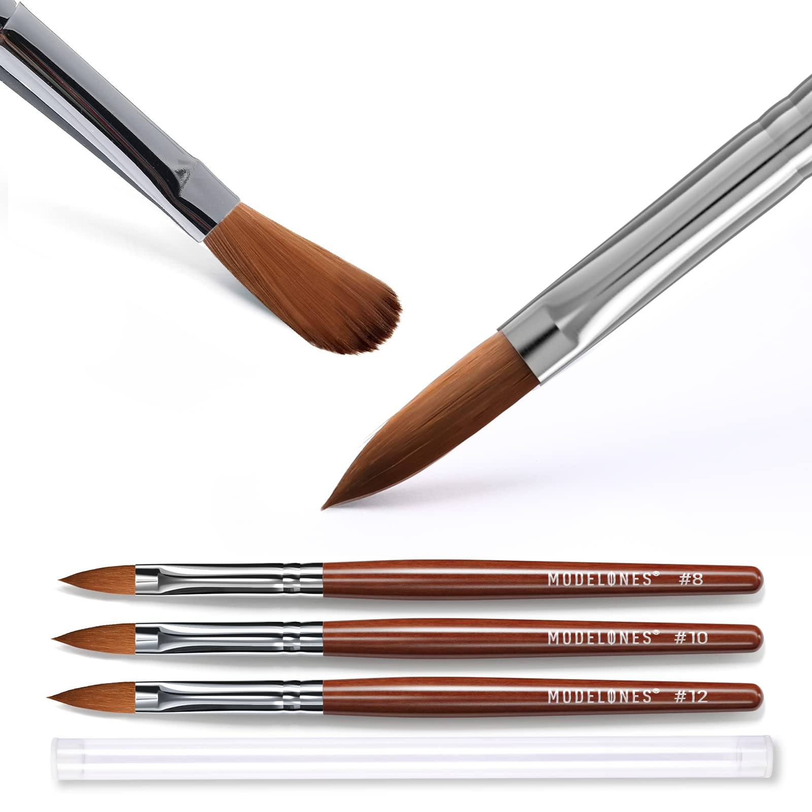 Modelones Kolinsky Acrylic Nail Brush Set, Size 8/10/12 Round Shaped Nail Brushes for Acrylic Powder, Gel Polish, Extension Gel, 3D Carving & Detailing Design with Wooden Handle Salon & DIY Use