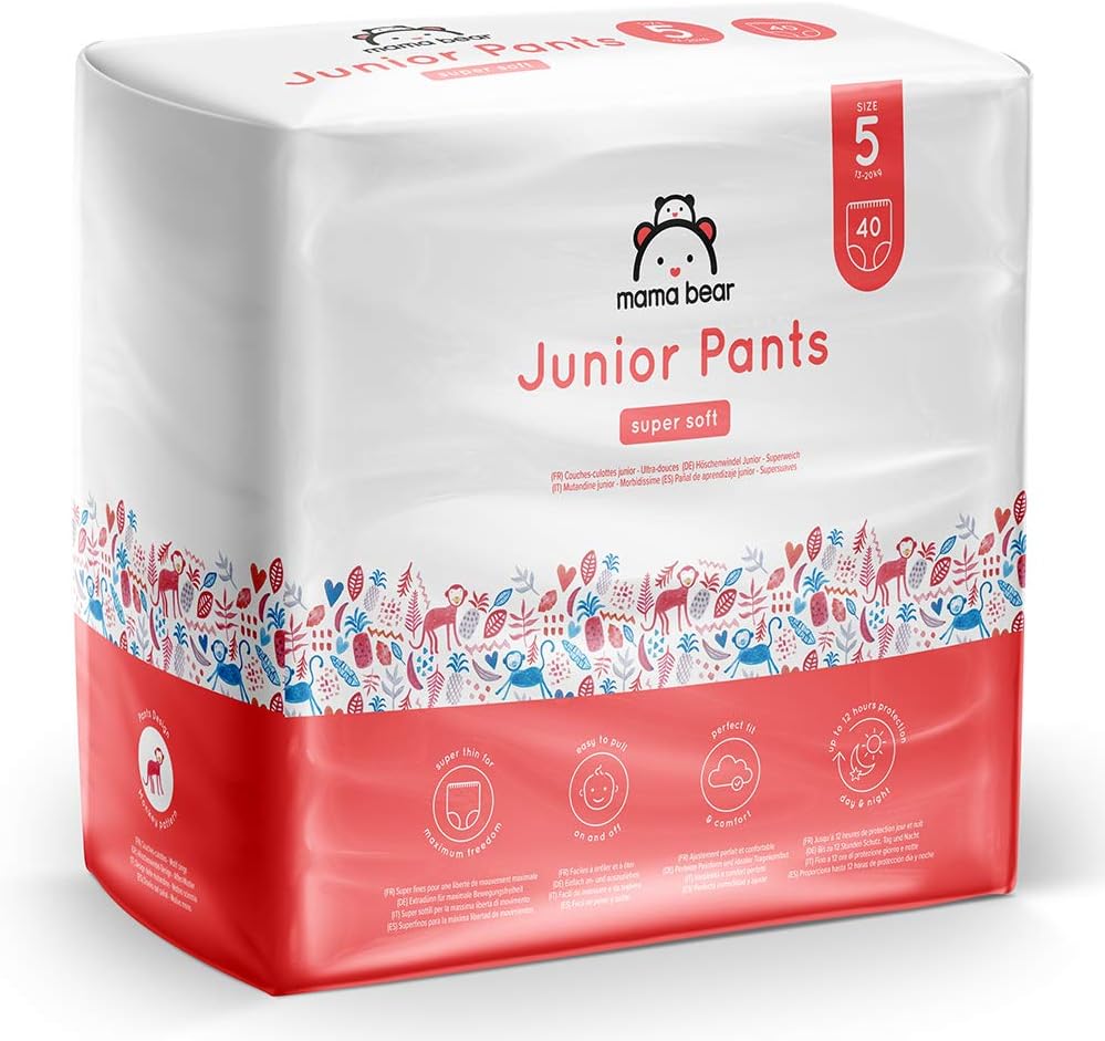 Amazon Brand - Mama Bear Super Soft Junior Nappy Pants, Size 5 (13-20kg), 80 Count (2 Packs of 40), White - Image 5