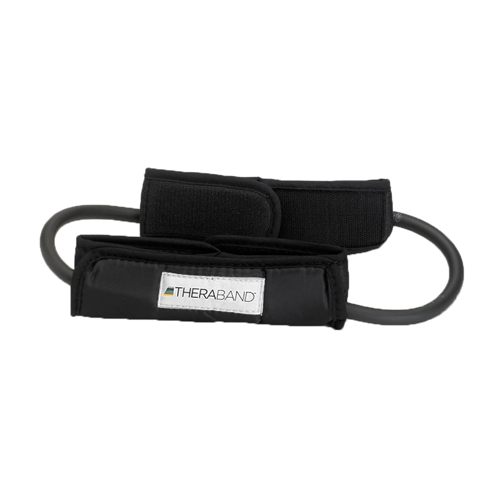 THERABAND Resistance Tubes, Professional Latex Elastic Tubing with Handles For Physical Therapy, Lower Pilates, At-Home Workouts, Rehab, 12 Inch, Padded Cuffs, Black