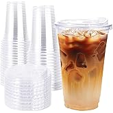 DQUKRQW Clear Disposable Plastic Coffee Cups with Lids, 50 Sets - Strawless-Sip-Lids for Easy Drinking, Ideal for Iced Coffee, Smoothies, Cold Drinks at Parties, Weddings, Events (20 OZ)