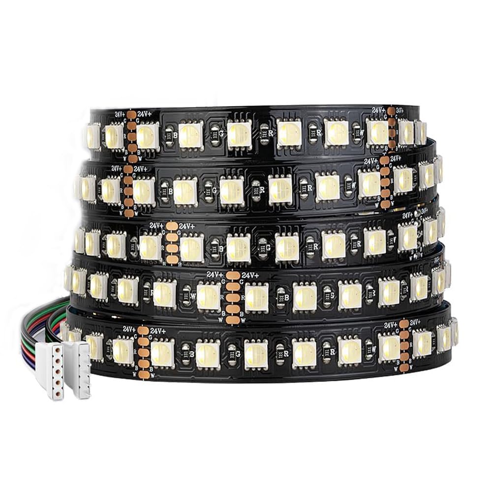 BTF-LIGHTING RGBWW LED Strip 5050SMD RGBW 4IN1 LED Tape RGB+Warm White(2700-3000K) 24V 5M 96LEDs/m 480LEDs Black PCB IP30 NOT Waterproof for Indoor Lighting (Only LED Strip)