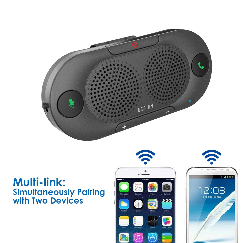 Besign BK06 Bluetooth 5.0 in Car Speakerphone with Visor Clip, Wireless Car Kit for Handsfree Talking, Motion Auto On, Siri Google Assistant Support, Dual 2W Speakers