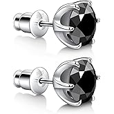 Hitlinker Silver/Black Moissanite Stud Earrings for Mens/Women 1-4CT Hypoallergenic Earrings 925 Sterling Silver Lab Created Round/Cushion Halo Stud Earrings