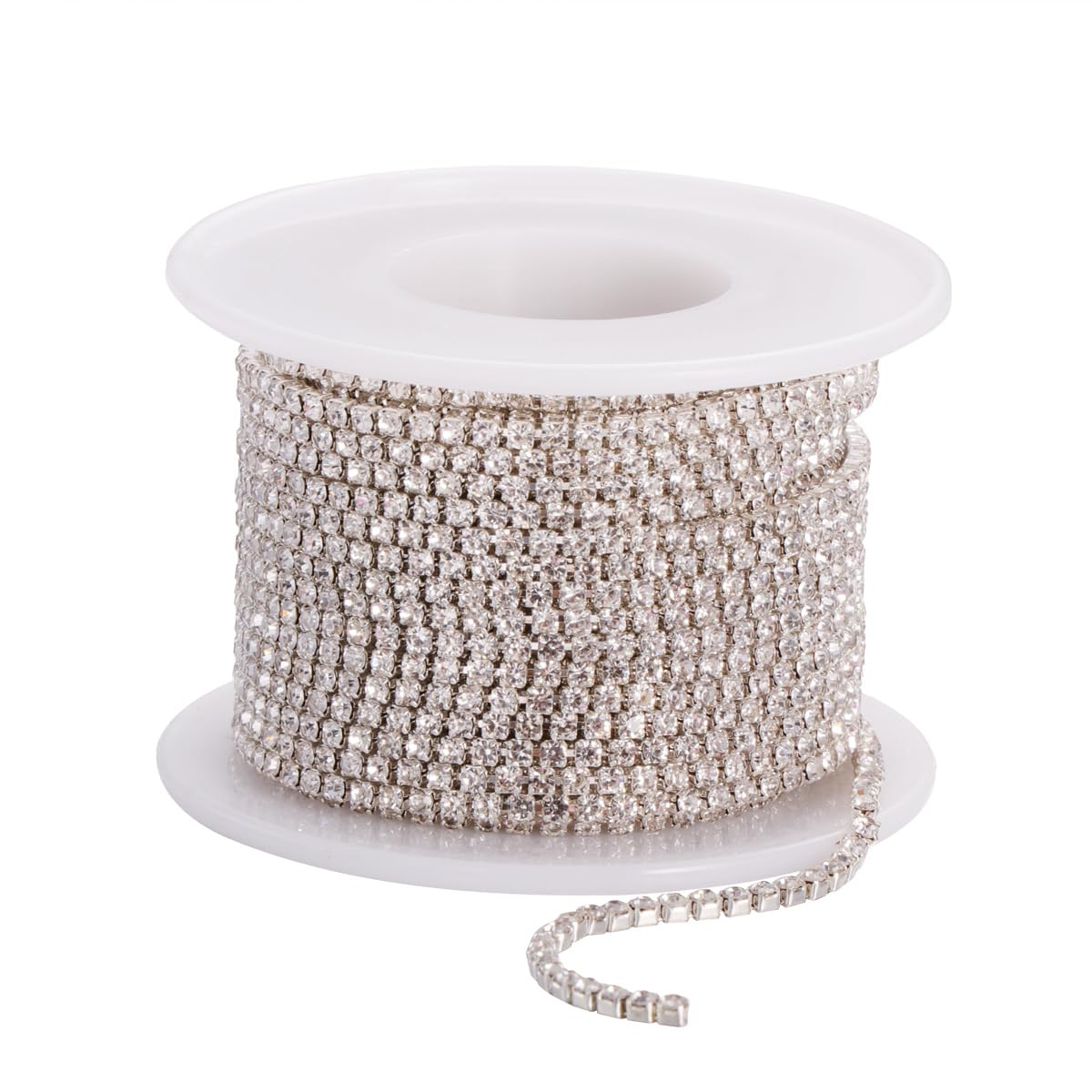 SUPVOX Crystal Rhinestone Close Chain 10M Silver Glass Claw Chain Clear Trimming Claw Chains for Wedding Supplies DIY Sewing Craft Jewellery Making (2.0MM)