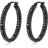 CiNily Stainless Steel Cubic Zirconia Hoop Earrings Silver/Gold Plated Earrings for Sensitive Ears