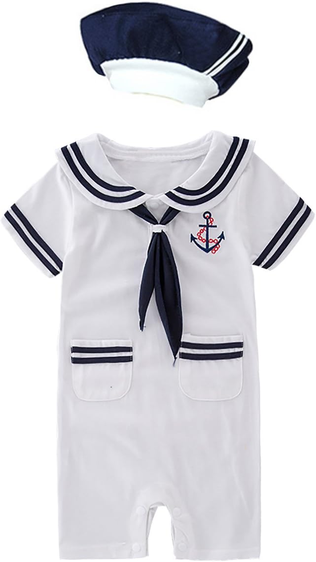 May's Baby Toddler Boys Sailor Stripe Romper Marine Navy Romper Outfit