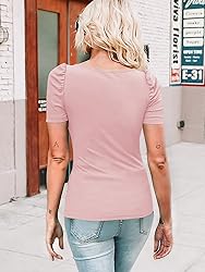 Valphsio Womens Puff Short Sleeve Top Square Neck