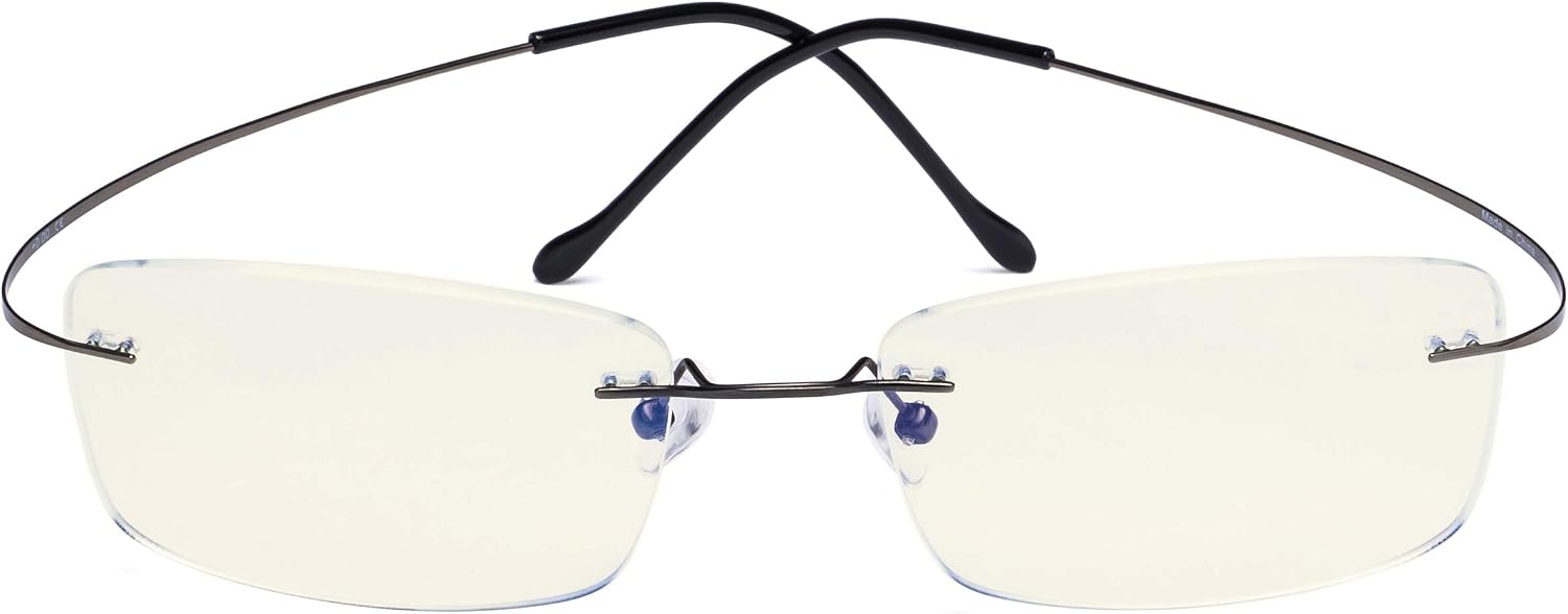 CessBlu Rimless Blue Light Blocking Glasses for Men Reading Computer Titanium Computer Readers Cut UV Rays Bendable (Gunmetal) +2.5