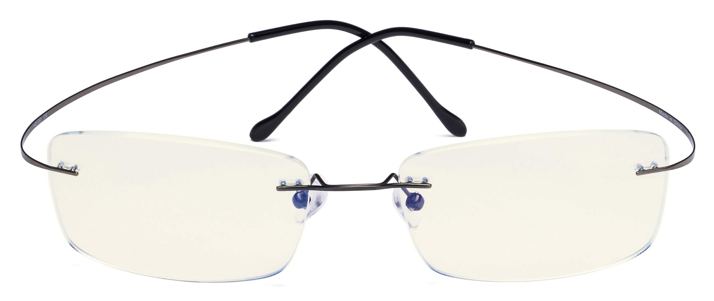 CessBlu Rimless Blue Light Blocking Glasses for Men Reading Computer Titanium Computer Readers Cut UV Rays Bendable (Gunmetal) +1.5