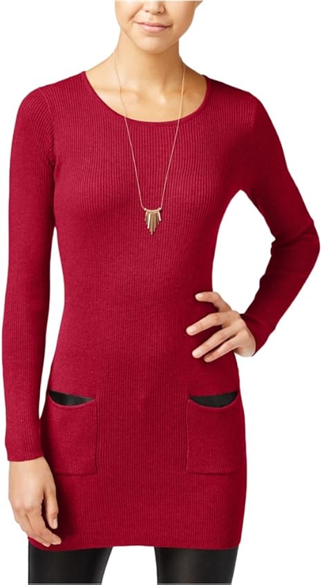 Amazon Com Bcx Womens Faux Leather Trim Knit Tunic Dress Red Xl