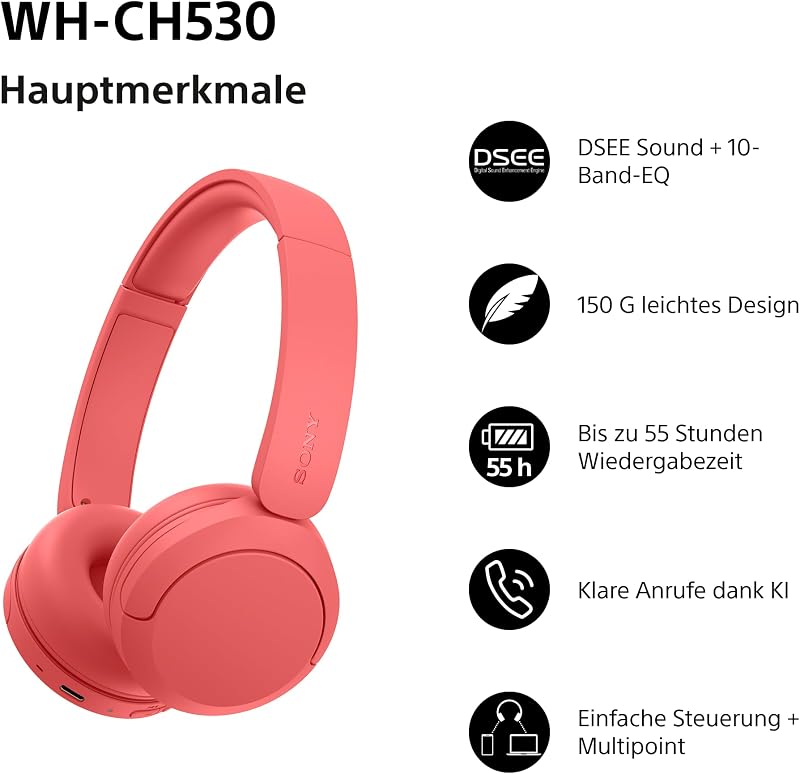 WH-CH530 Kabellose Bluetooth Kopfhörer - Korall Exklusiv bei Amazon
