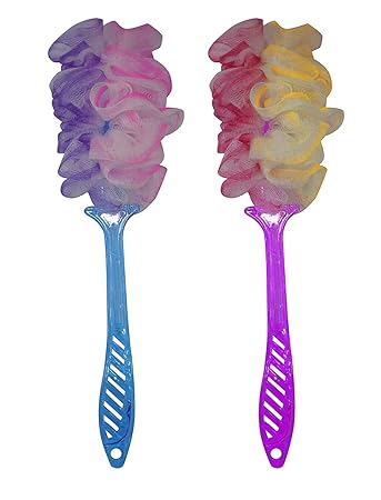 Kabello Soft Bathing Cleaning Sponge Loofah Back Scrubber With Handle 35 Grams Peach Pack Of 1