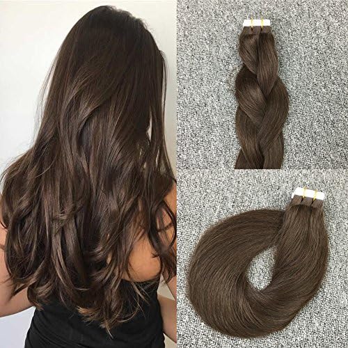 GOESSOM 16 Inch Tape in Hair Extensions Remy Human Hair #2 Darkest Brown Seamless Skin Weft Invisible Real Human Remy Hair