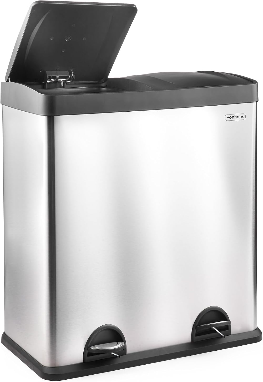 VonHaus 60L Double Kitchen Bin Stainless Steel 2 x 30L Removable Bins