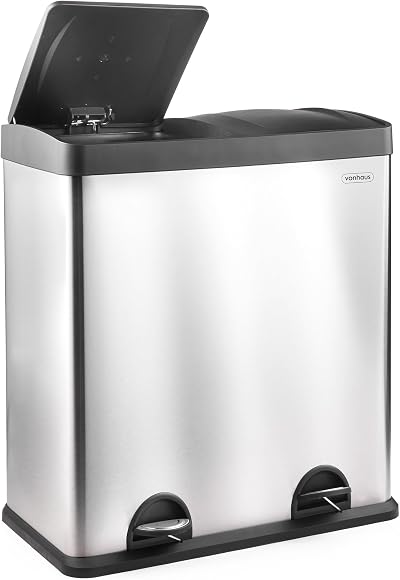VonHaus 60L Double Kitchen Bin Stainless Steel 2 x 30L Removable Bins
