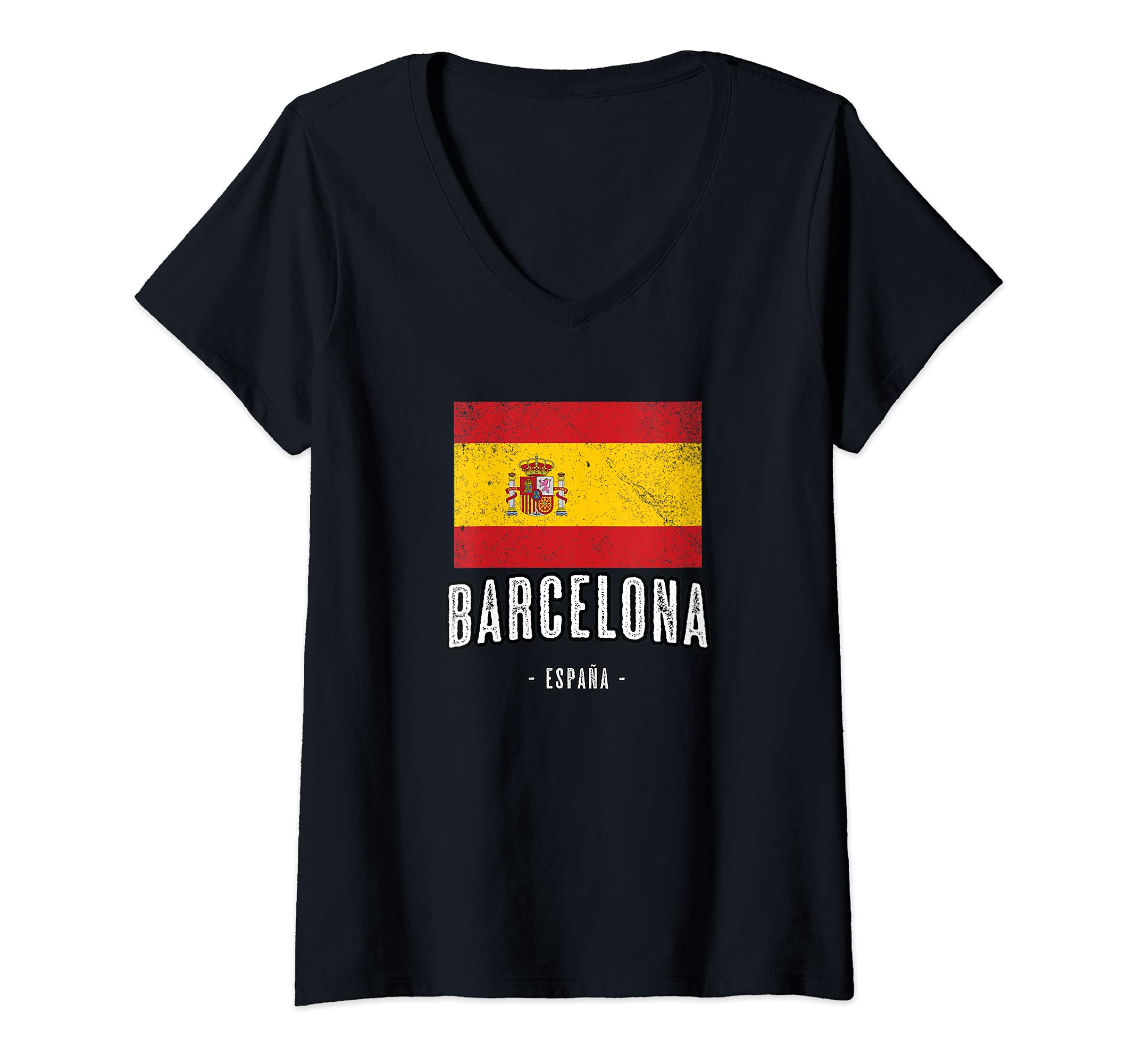 Womens Barcelona Spain | ES Flag, City Top, Bandera Española Ropa - V-Neck T-Shirt