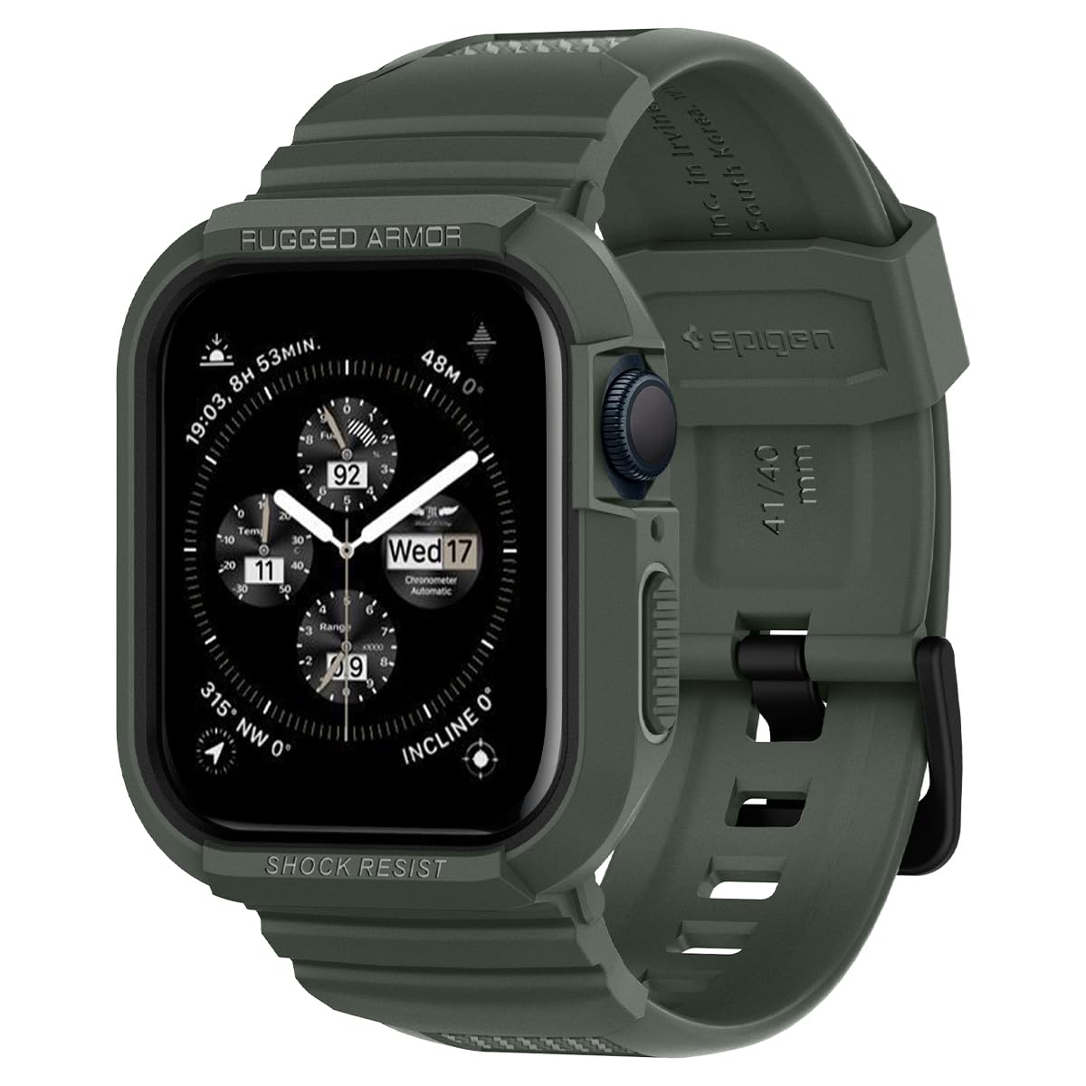 Spigen Rugged Armor Pro Case Compatible with Apple Watch Case with Strap for Series 9/8/7 41mm and 40mm Series 6/SE/5/4 - Military Green โ image 1