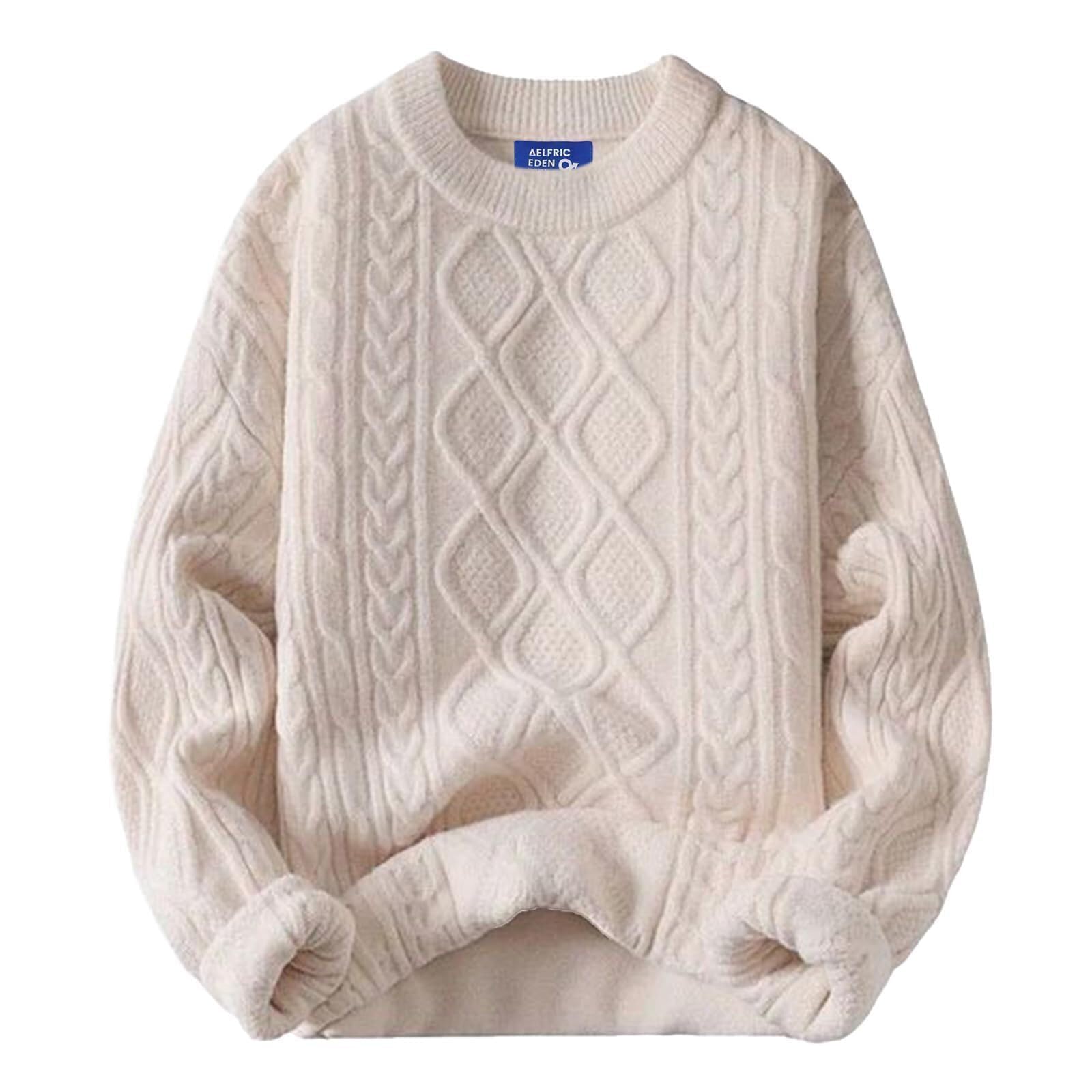 Photo 1 of Aelfric Eden Oversized Sweater 90s Vintage Cable Knit Long Sleeve Women Heavy Crewneck Pullover Beige