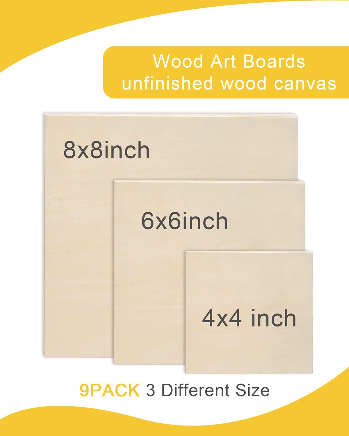 Pllieay 3 Sizes Wood Canvas Board, Unfinished Wood Cradled Painting Panel Boards for Pouring Art, Crafts, Painting and Encaustic Art, 4’’, 6’’, 8’’