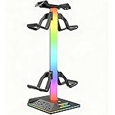 PIWIJOY Headset and Controller RGB Stand with 10 Color Lights and Type-C Ports for PS5/PS4/Xbox Controller and Headphonesm, Gaming Desk Organizer Holder Accessories for Gaming Gift