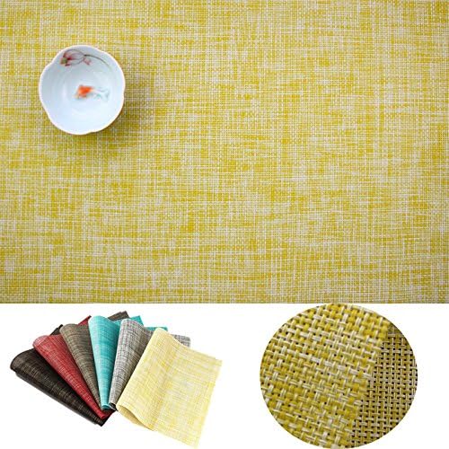 IMIYOKU Placemat, MiniBasketweave Woven Vinyl Non-Slip Insulation Placemat Washable Table Mats (8, Yellow)
