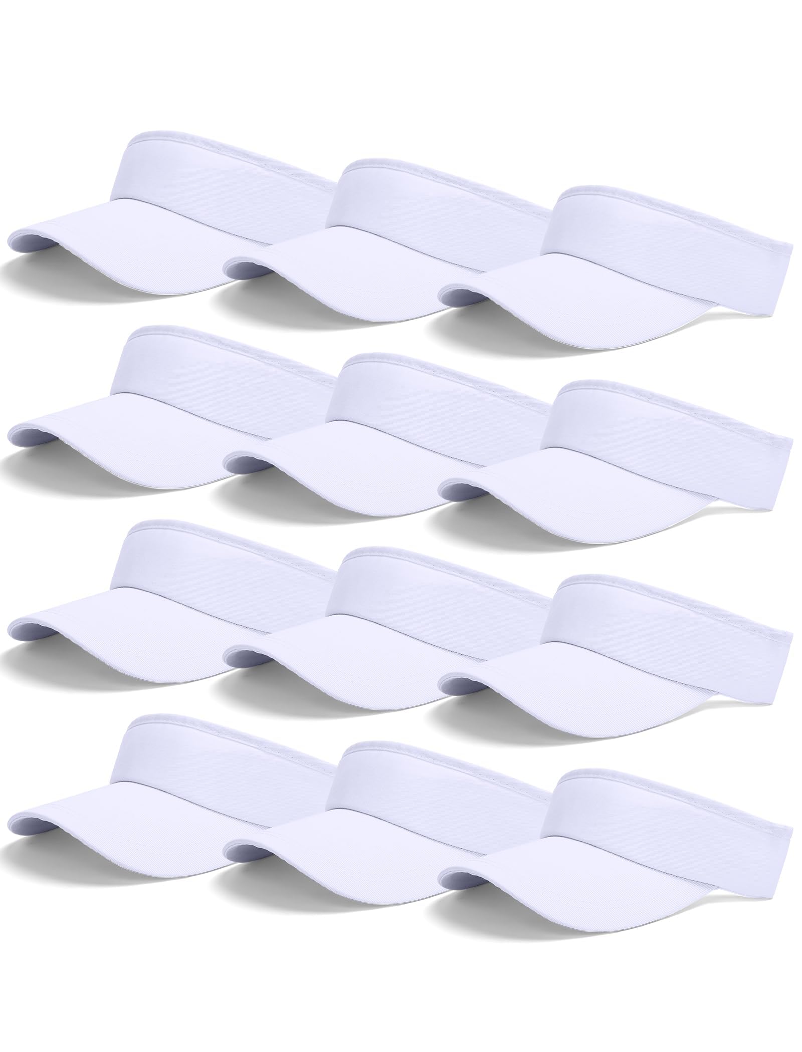 Photo 1 of 12 Pack Unisex Sports Sun Visors Bulk Adjustable UV Protection Sun Hat Cap for Men Women Beach Pool Golf Tennis (White)