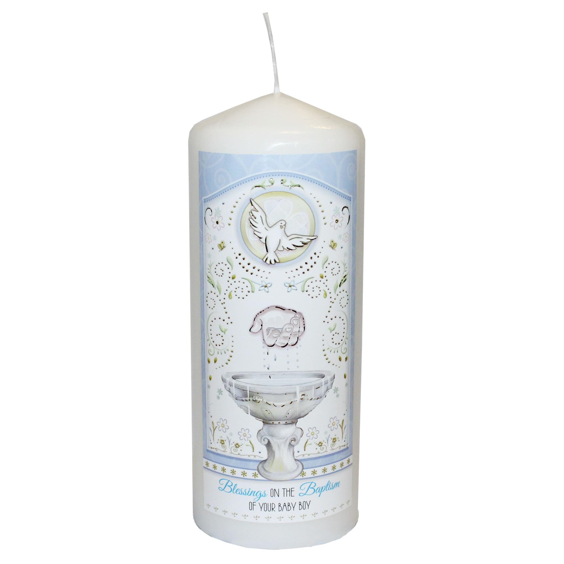 Pillar Candle for Baptism of Your Baby Boy in Organza Bag Keepsake Gift - 2503