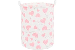 QIANBIRD Foldable Baby Laundry Basket Hamper for Nursery Girl kids Clothes laundry hamper basket Portable Tall Collapsible Cute Laundry Basket Organizer, Nursery Storage Basket with Handles Pink Heart balloon