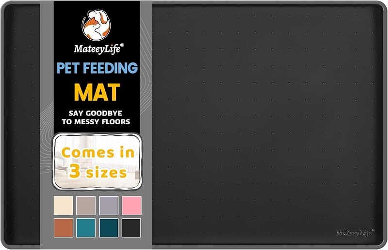 MateeyLife Cat Food Mat Anti-Slip Silicone Waterproof 46x30cm Black
