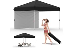HarmonyHealth 10x10 Pop Up Canopy Tent Outdoor Canopy with 1 Removable Sidewall One-Person Set Up Heavy Duty Commercial Instant Tent Shelter-Black