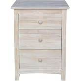 International Concepts Solid Wood 3-Drawer Nightstand, Unfinished Ready to Finish Bedside Chest with 15.3" Extra-Deep Tiered Drawers