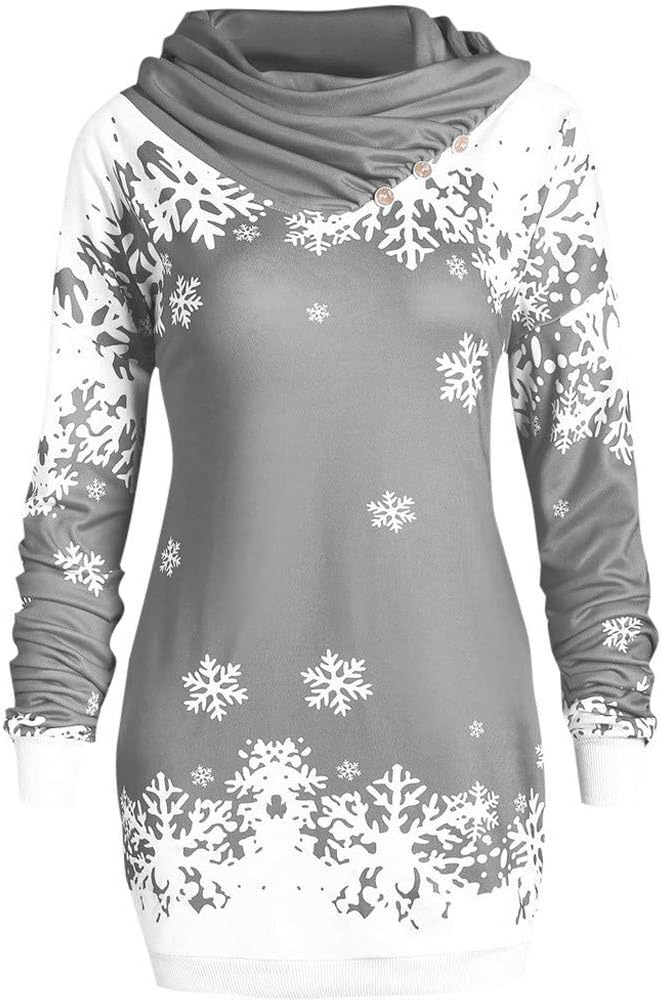 ONLY TOP Women's Cowl Neck Christmas Pullover Sweatshirt Winter Warm Snowflake Printed Tunic Tops Christmas Costumes
