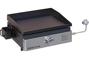 HongTaok 18 Inch Portable Propane Gas Grill Griddle with Non-stick Ceramic Coated Baking Pan，Propane Flat Top Grill for Tabletop, Outdoor, Cooking, Barbecue, Camping, Tailgating