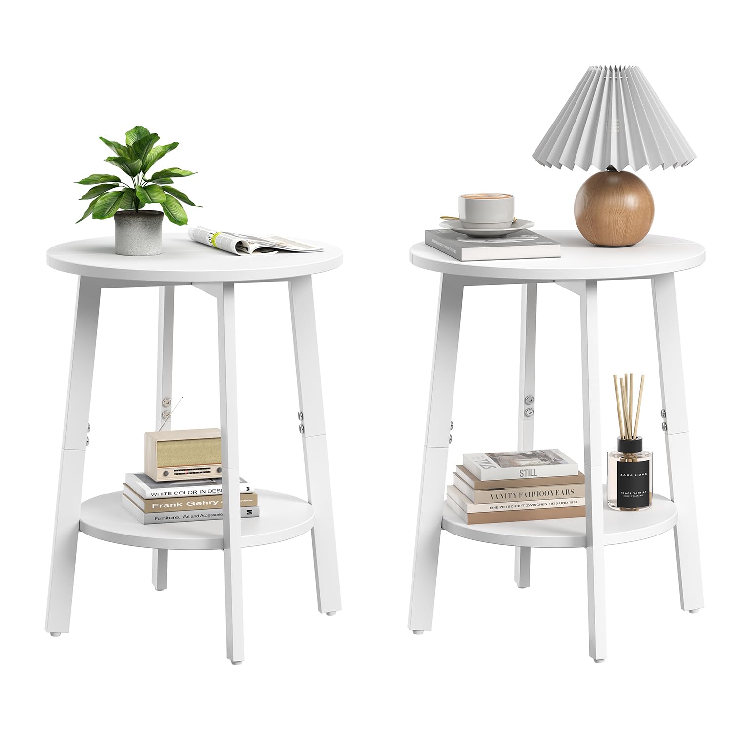 Photo 1 of ***(MISSING HARDWARE)***Sthmec Side Table Set of 2, Small Round End Table with Storage Shelf for Small Space, 2-Tier Bedside Table, Nighstands Set of 2 Accent Table for Living Room, Bedroom, White
