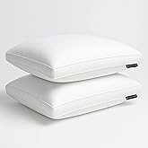 Hotel Grand Goose Feather Down Fiber Pillows Queen Size Set of 2, 100% Cotton Cover, Medium Firm, Hotel Collection 2Inch Gusseted Bed Pillows for Back, Stomach or Side Sleepers, 18"x26", White