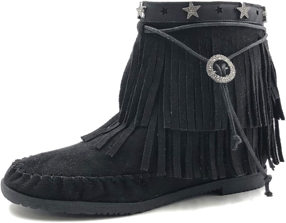 Angkorly - Women's Fashion Shoes Ankle Boots - Booty - Moccasin Boots - Fringe - Thong - Metallic Block Heel 1.5 cm