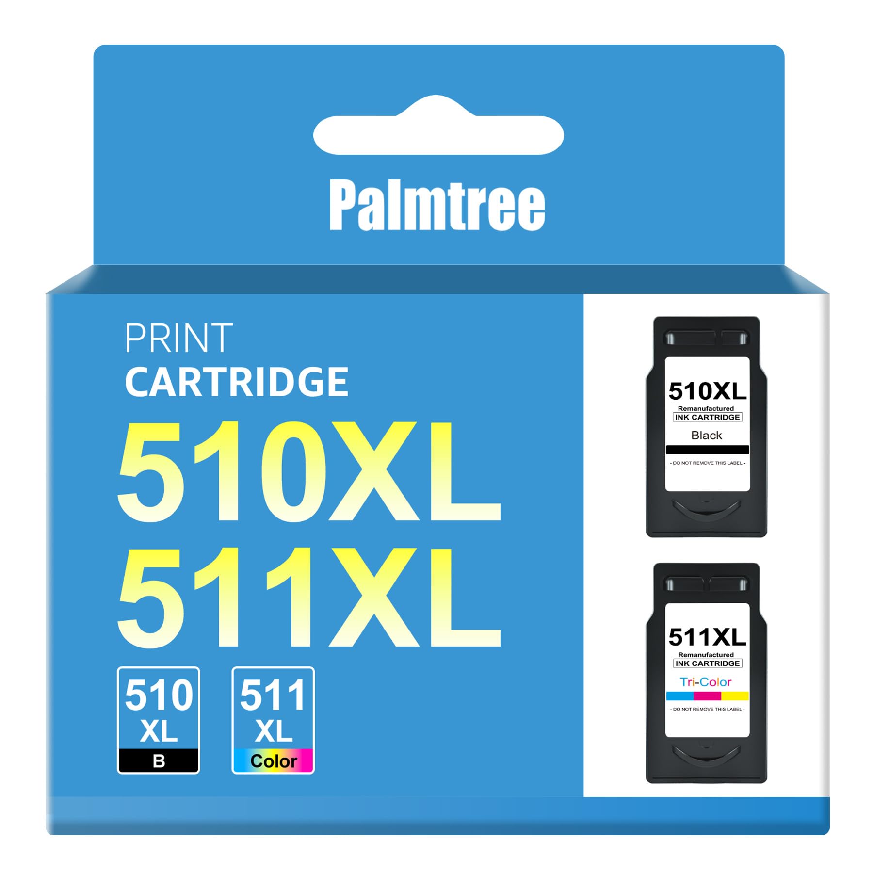 PalmTree PG-510 CL-511 Remanufactured for Canon 510XL and 511XL ink cartridges Replacement for Canon MP495 ink cartridges for Canon MP499 ink for Pixma iP2702 MP230 MP235 MP280 (1 Black 1 Tri-Color)