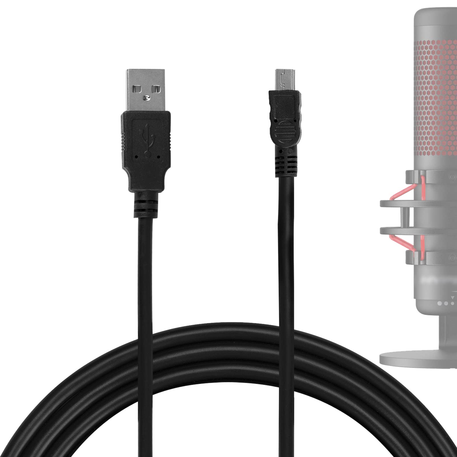 GEEKRIA for Creators Mini-USB to USB Microphone Cable 10 ft / 300 CM, Compatible with HyperX QuadCast SAMSON Meteor, Audio-Technica AT2005USB, FIFINE K690, K678 Balanced Mic Cord (Black)