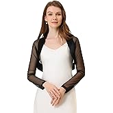 Allegra K Women's Satin Shrugs for Evening Dress Open Front Mesh Cardigan Elegant Wedding Bolero