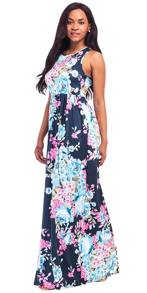ThusFar Women\'s Floral Maxi Dress Blue