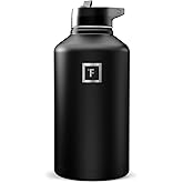 IRON °FLASK Camping & Hiking Hydration Flask with Straw, Wide Mouth Insulated Stainless Steel Sports Water Bottle - Midnight Black 64 oz - Straw (1 Lid)