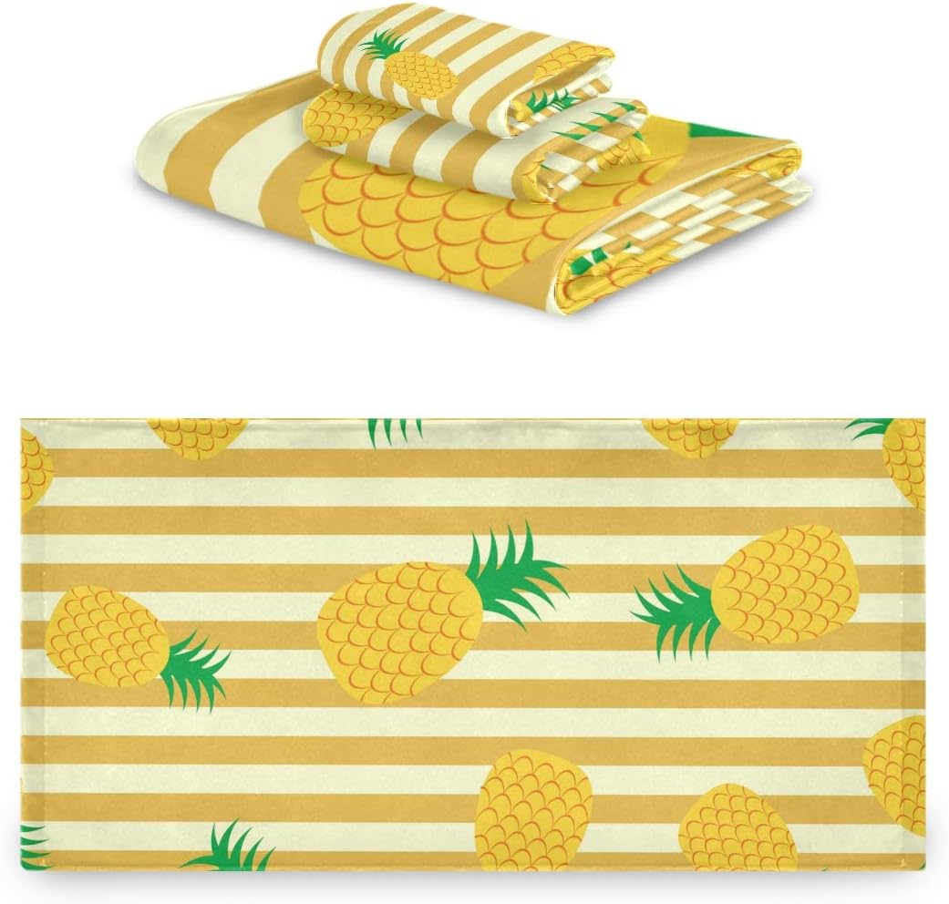 Pineapple Yellow White Stripes Fashion Three Piece Towel