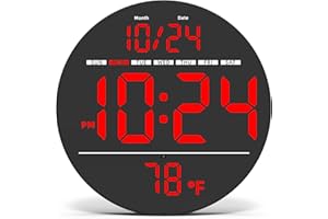 XUANZIT Digital Wall Clock with Large LED Display, Auto-Brightness, Temperature, Low-Reflectivity, Small Silent Non-Ticking Modern Electric Wall Clock for Bedroom, Living Room, Office, Classroom, Farmhouse