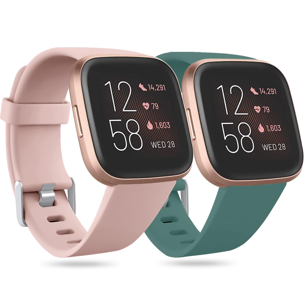Ouwegaga Compatible with Fitbit Versa Strap/Fitbit Versa 2 Strap, Soft Silicone Sport Replacement Straps for Fitbit Versa 2/Fitbit Versa/Versa Lite/Versa SE, Small Pinegreen/Nude Pink