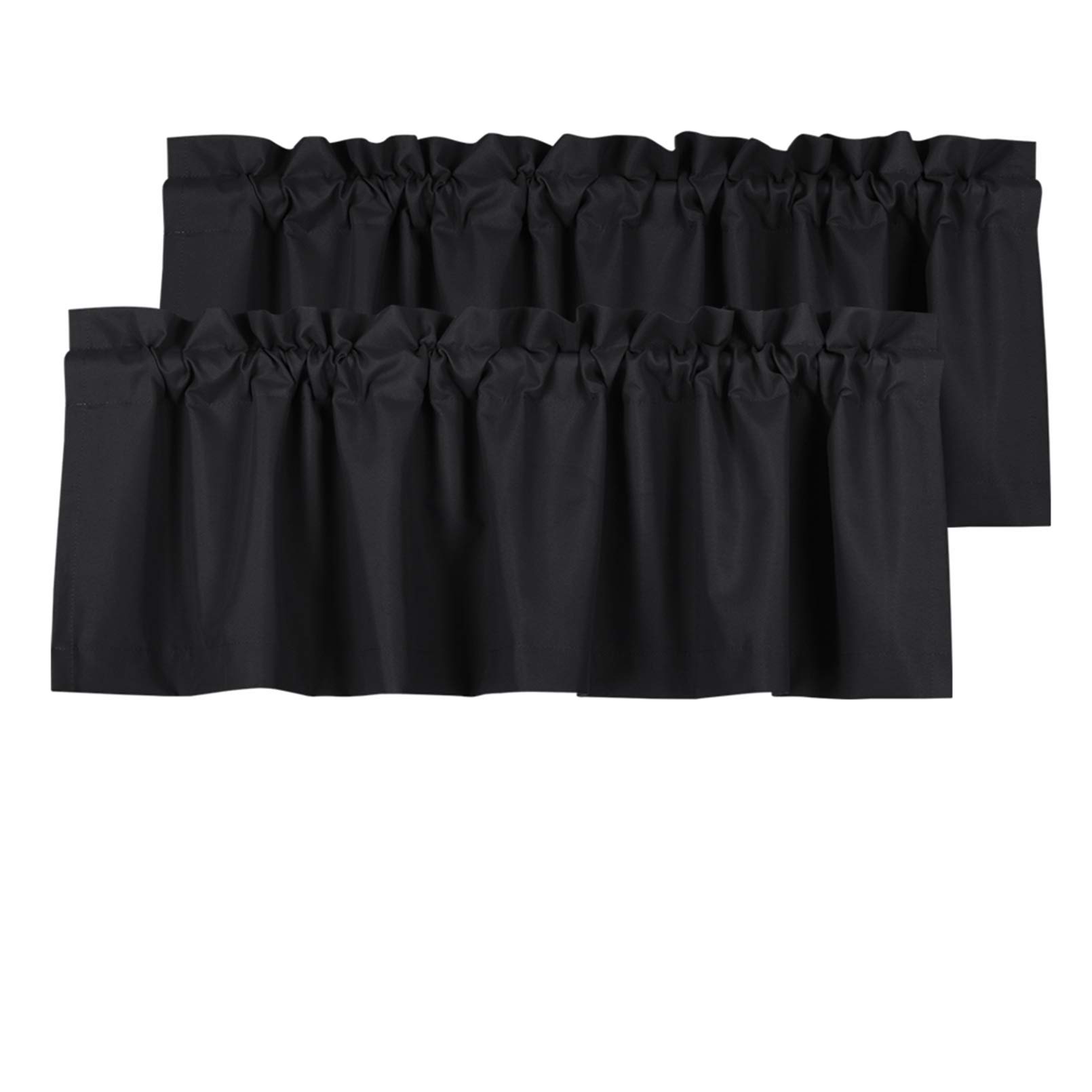 Valea Home Blackout Valance Curtains Waterproof Soft Rod Pocket Valance for Kitchen and Bathroom Window Room Darkening Valances for Bedroom, 2 Panels, 52 inch x 18 inch, Black