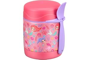 Pawtong 10oz Soup Thermo for Hot Food Kids Insulated Food Jar,Thermo Hot Food Lunch Container, Width Mouth Stainless Steel Lunch Box for Kids with Spoon (Pink-mermaid)