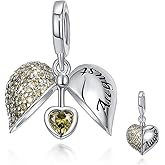 FOREVER QUEEN Birthstone Charms Wings of Angel 925 Sterling Silver Love You Heart Charm Dangle Bead for Charm Bracelet Necklace, Happy Birthday Jewelry Bead for Women